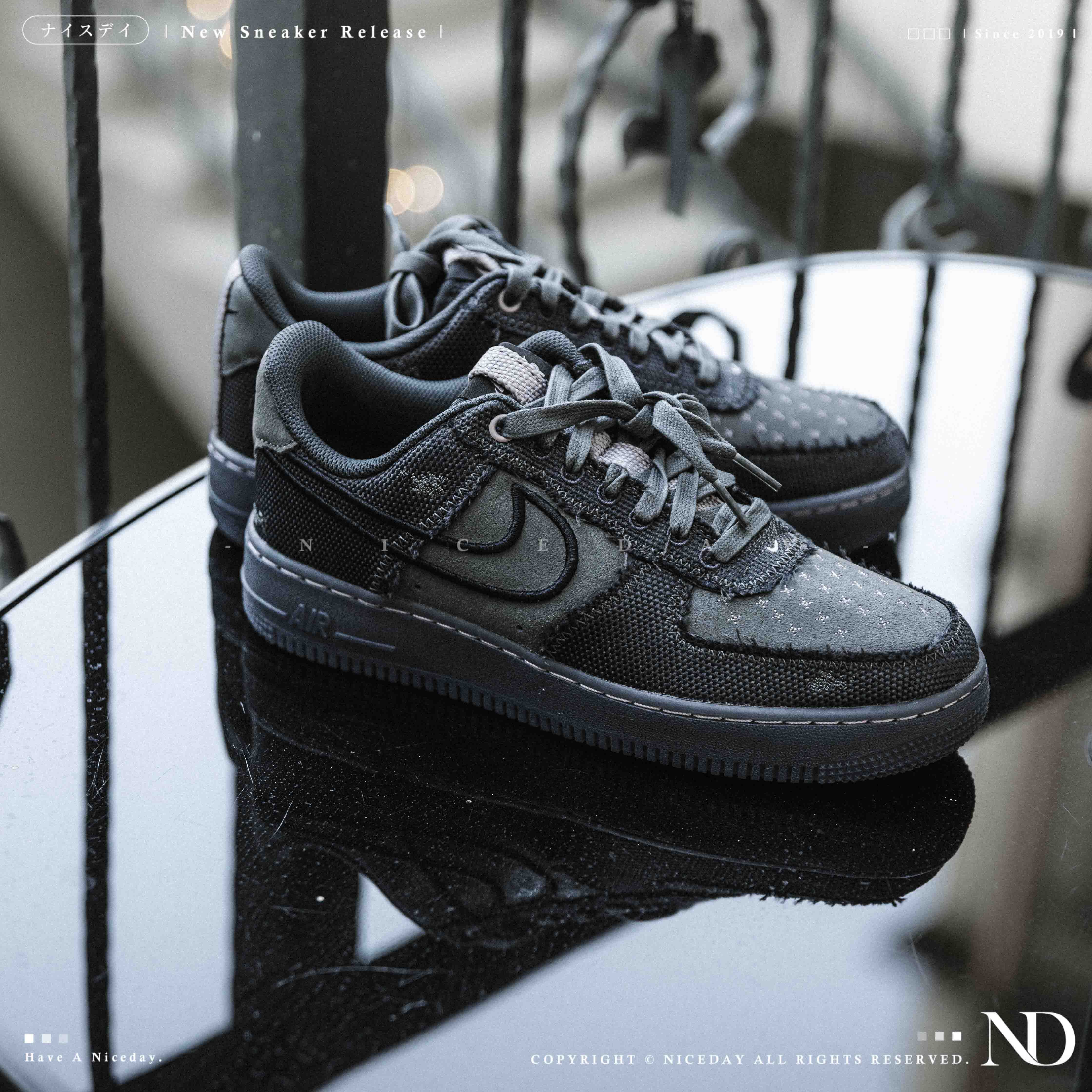 NICEDAY 現貨 Nike Air Force 1 黑灰 機能 冰底 黑 灰 撕裂 IQ0614-060