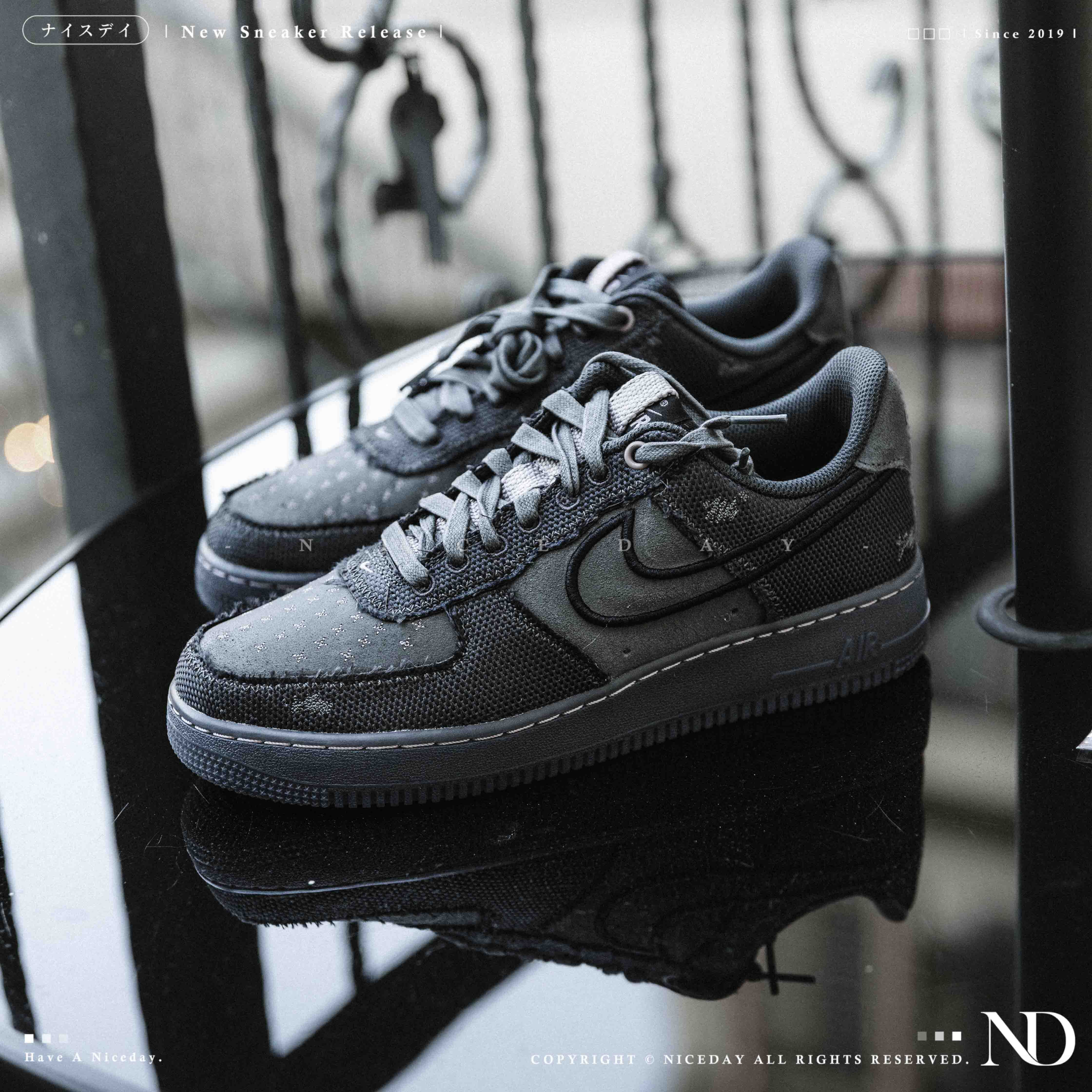 NICEDAY 現貨 Nike Air Force 1 黑灰 機能 冰底 黑 灰 撕裂 IQ0614-060