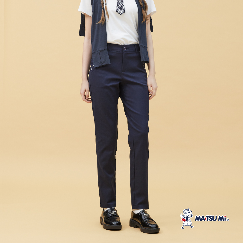 MA‧TSU Mi 學院風撞色口袋美型彈力窄管褲(白.深藍)