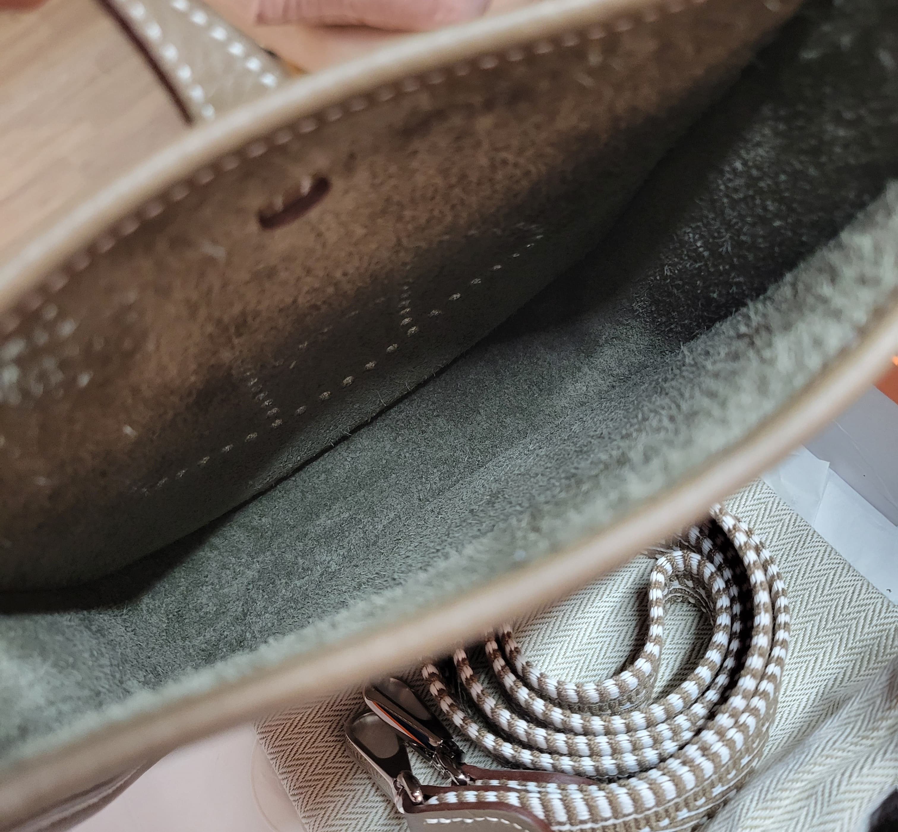 HERMES MINI EVELYNE ETOUPE/ETOUPE-BLANC CK 110CM 大象灰銀扣 編織帶