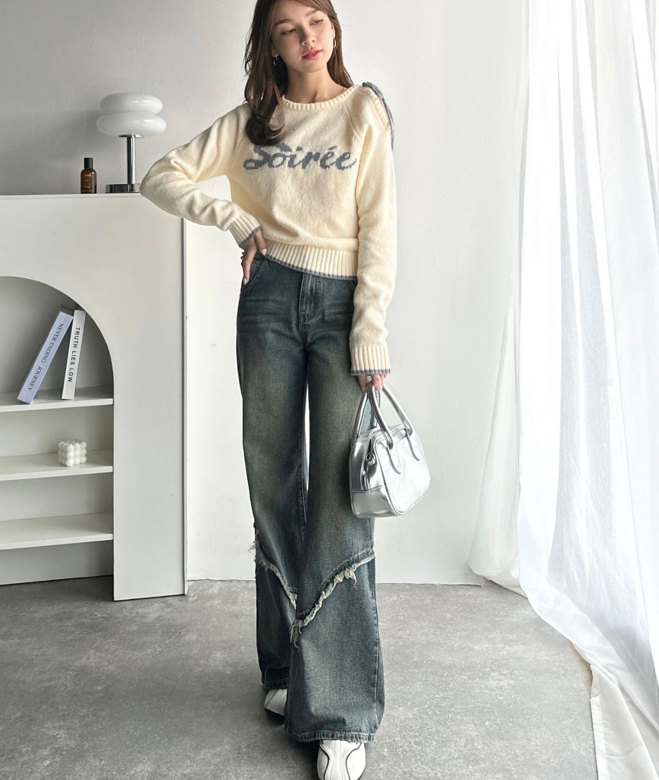 【預購】JN031310 mily bilet Logo 肩部綁帶針織衫