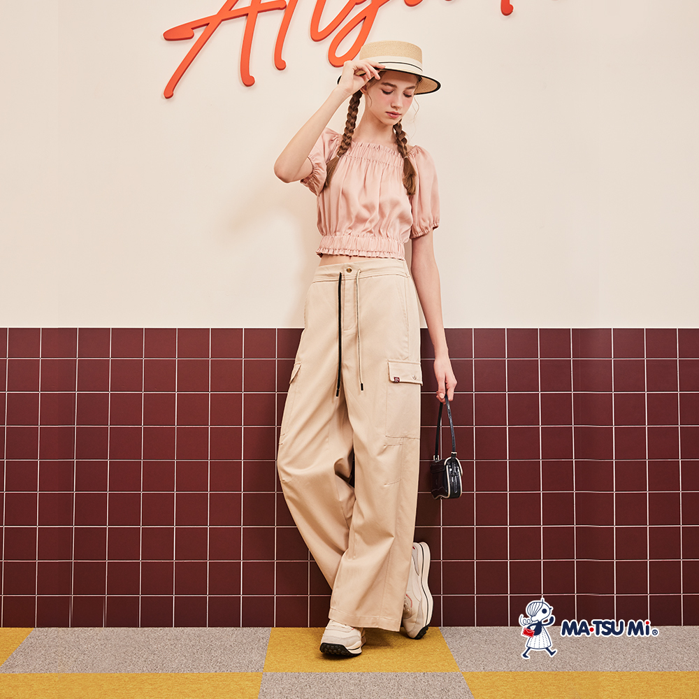 MA‧TSU Mi 法式甜美方領縮褶澎袖天絲棉上衣(粉.草綠)