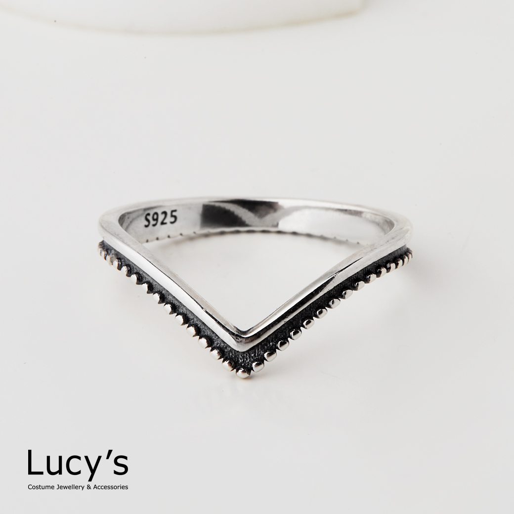 925純銀 V領 硫化戒指 (126365)