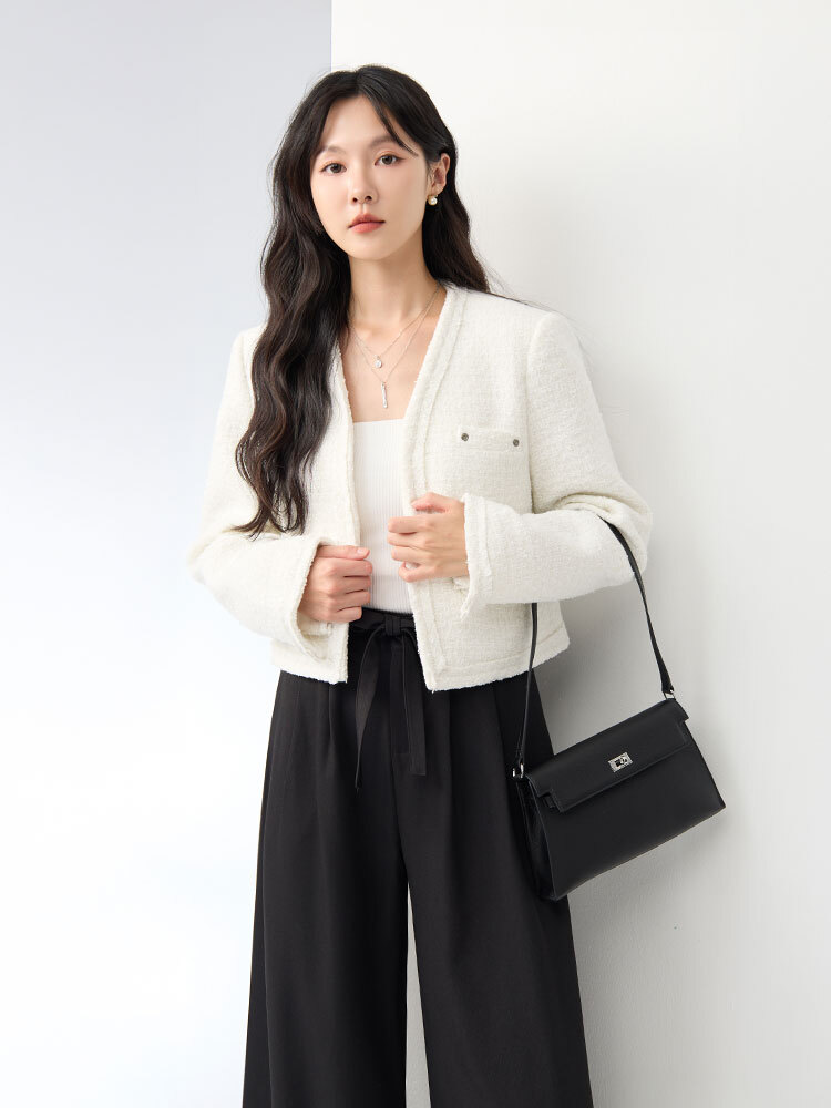 OH!HER 精緻壓邊小香風外套(30%羊毛）