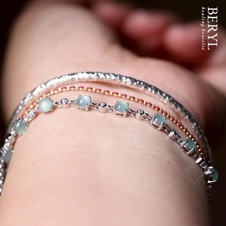 天然高冰藍水翡翠純銀手鍊