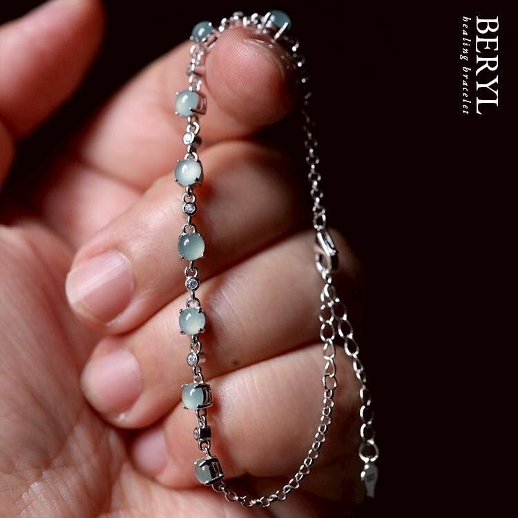 天然高冰藍水翡翠純銀手鍊