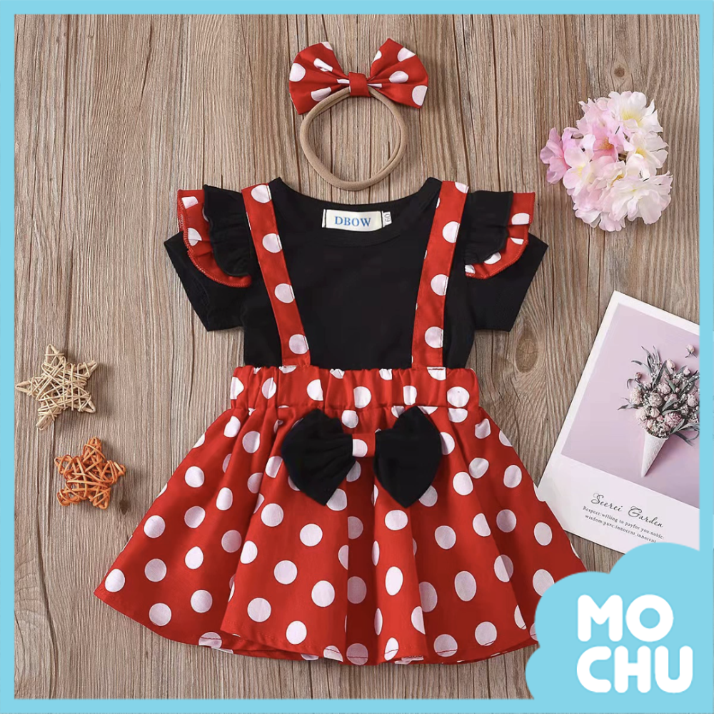 點點吊帶裙＋髮飾三件套裝