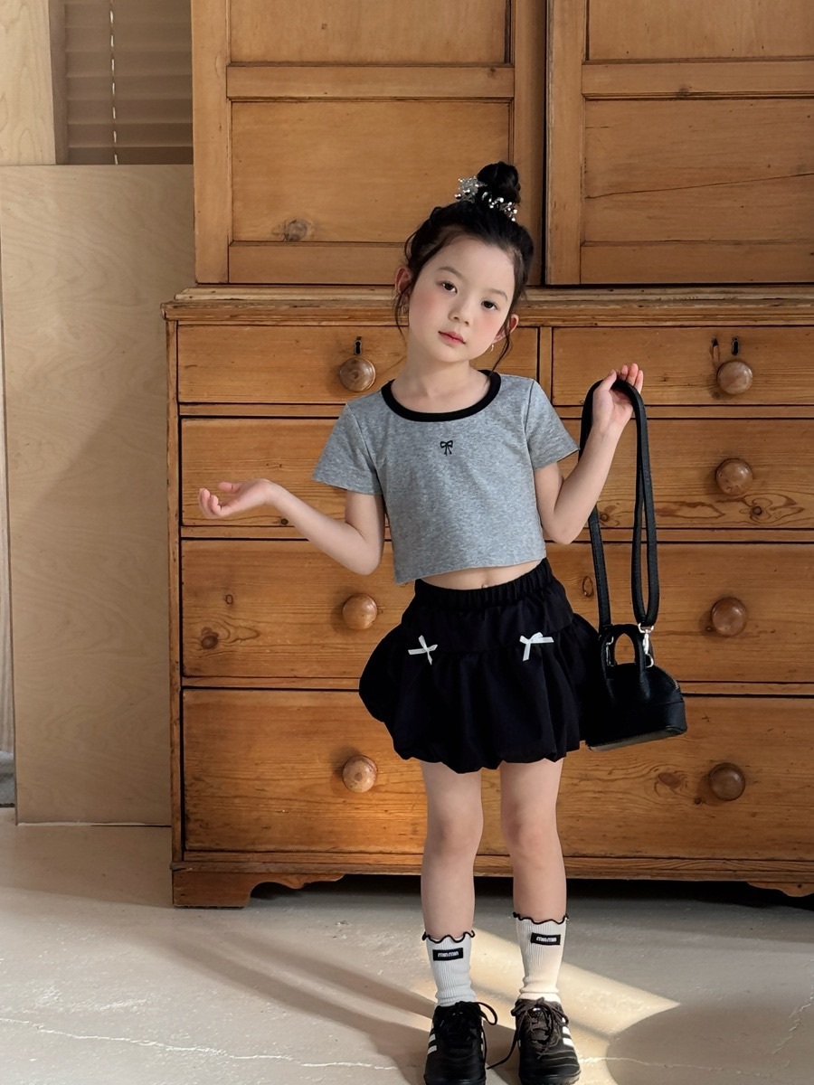 四色合身短版蝴蝶結上衣