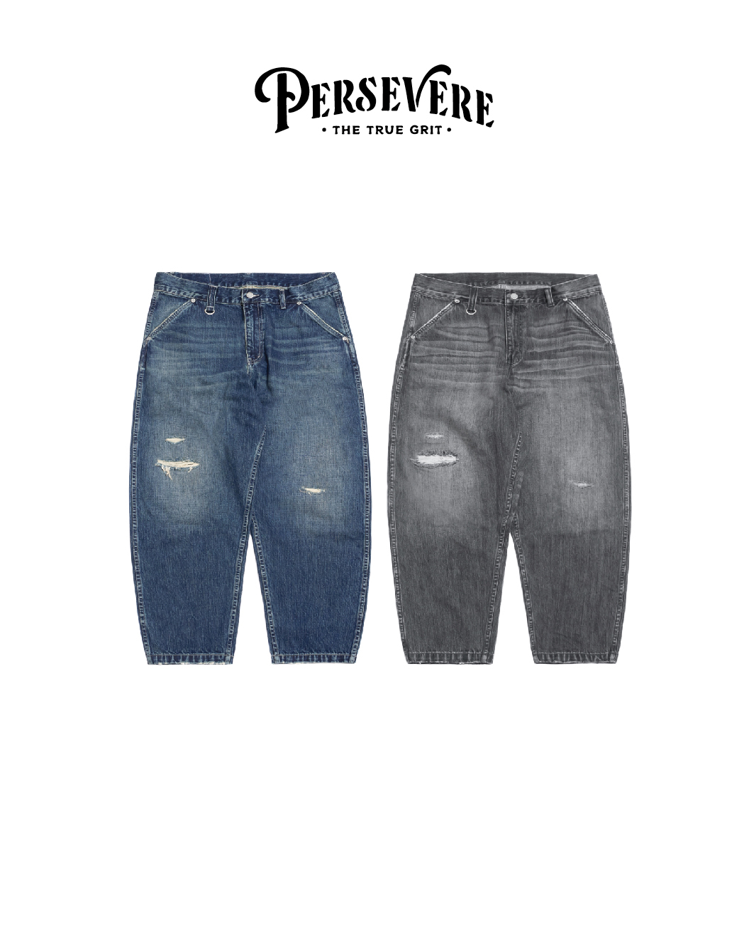 PERSEVERE 手工破壞牛仔長褲 水洗灰/水洗藍 26 S/S Vintage-Washed Distressed Jeans