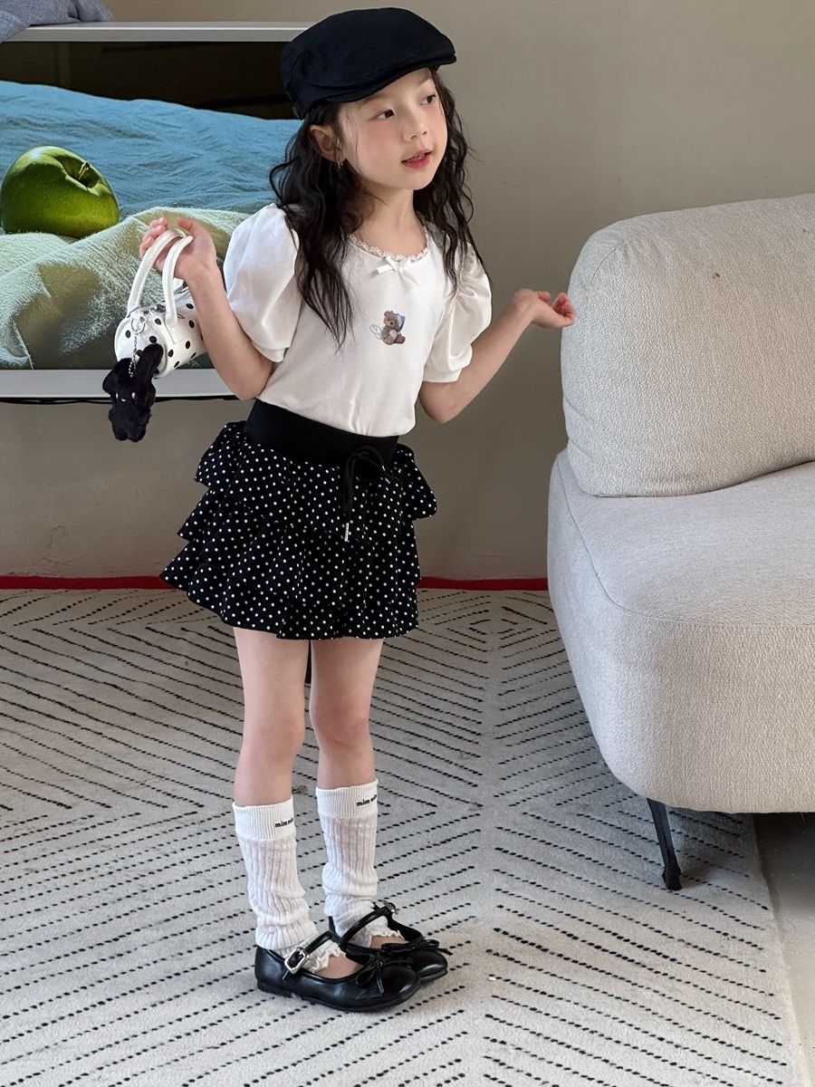 兩色熊熊泡泡袖上衣