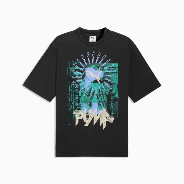PUMA 短T 流行系列 水洗黑 印花 寬鬆 短袖 T恤 男 63444201