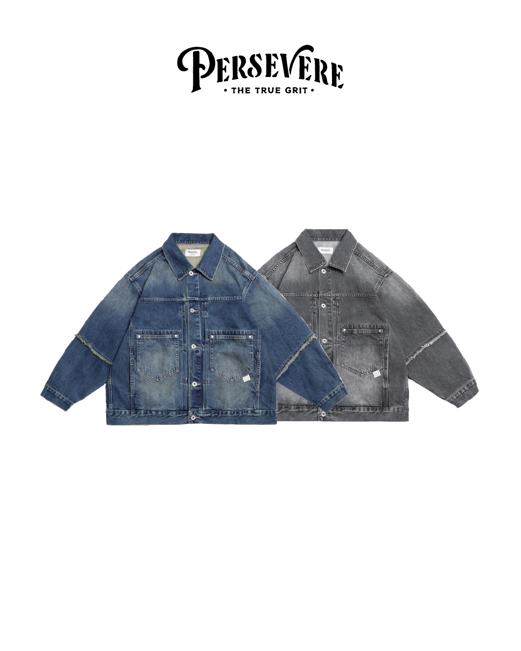 PERSEVERE 手工抽鬚牛仔外套 水洗灰/水洗藍 26 S/S Vintage-Washed Frayed Denim Jacket