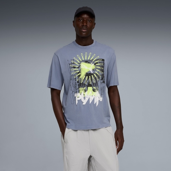 PUMA 短T 流行系列 水洗藍 印花 寬鬆 短袖 T恤 男 63444265