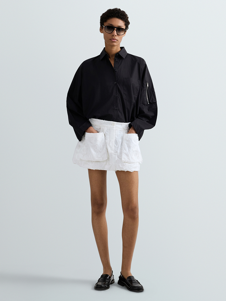 Oversized 棉質府綢黑襯衫