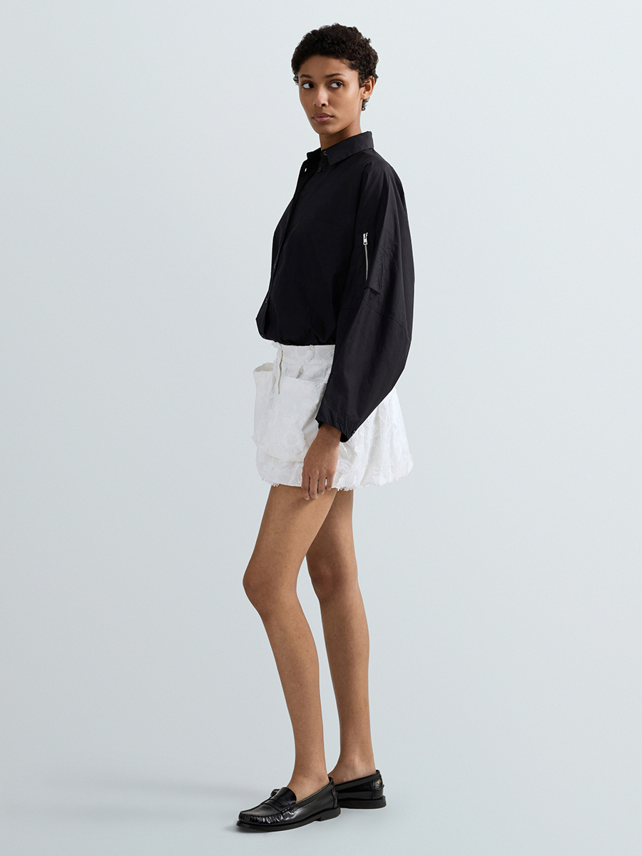 Oversized 棉質府綢黑襯衫