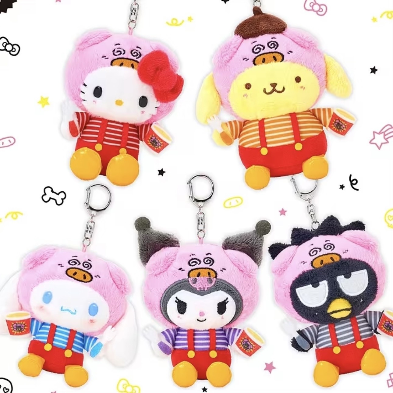 SANRIO x OYATSU COMPANY 三麗鷗 小豬杯麵 聯名吊飾 絨毛玩偶