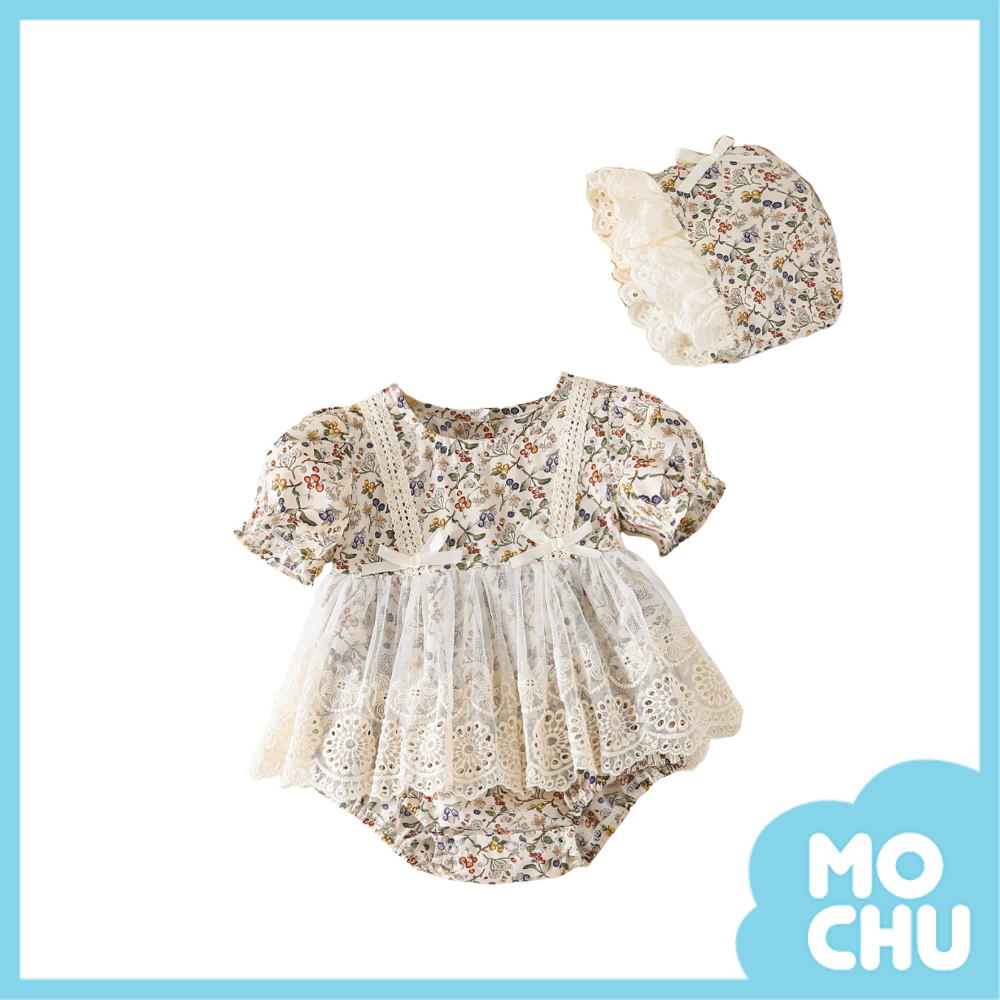 繽紛花朵蕾絲短袖包屁衣