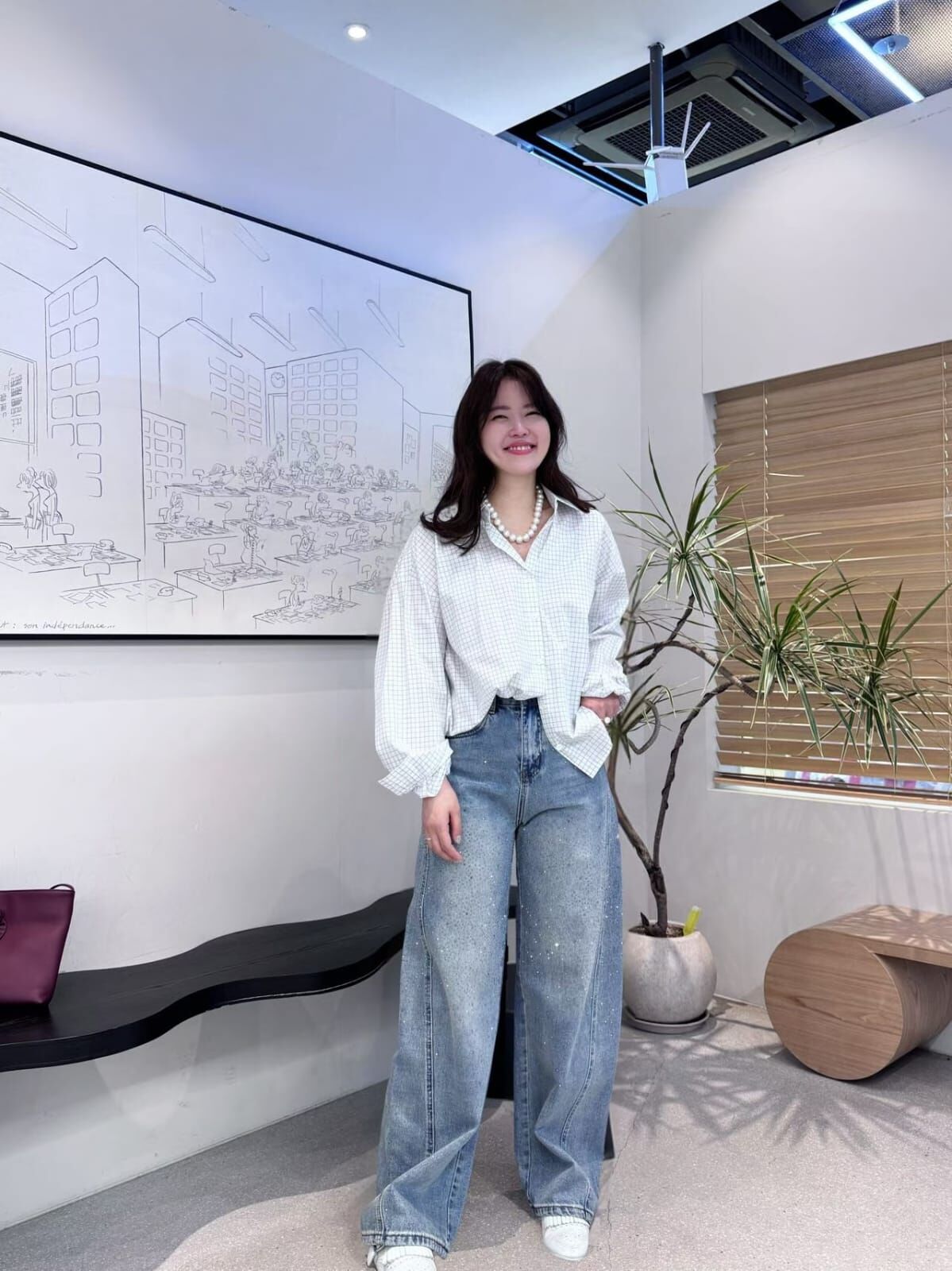 AB6004 個性貓鬚閃閃寬鬆牛仔褲