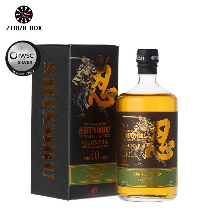 忍10年輕泥煤純麥水楢桶威士忌 The Koshi-No Shinobu 10 Years Mizunara Oak Finish Lightly Peated Pure Malt Japanese Whisky (黑色盒) 700ml