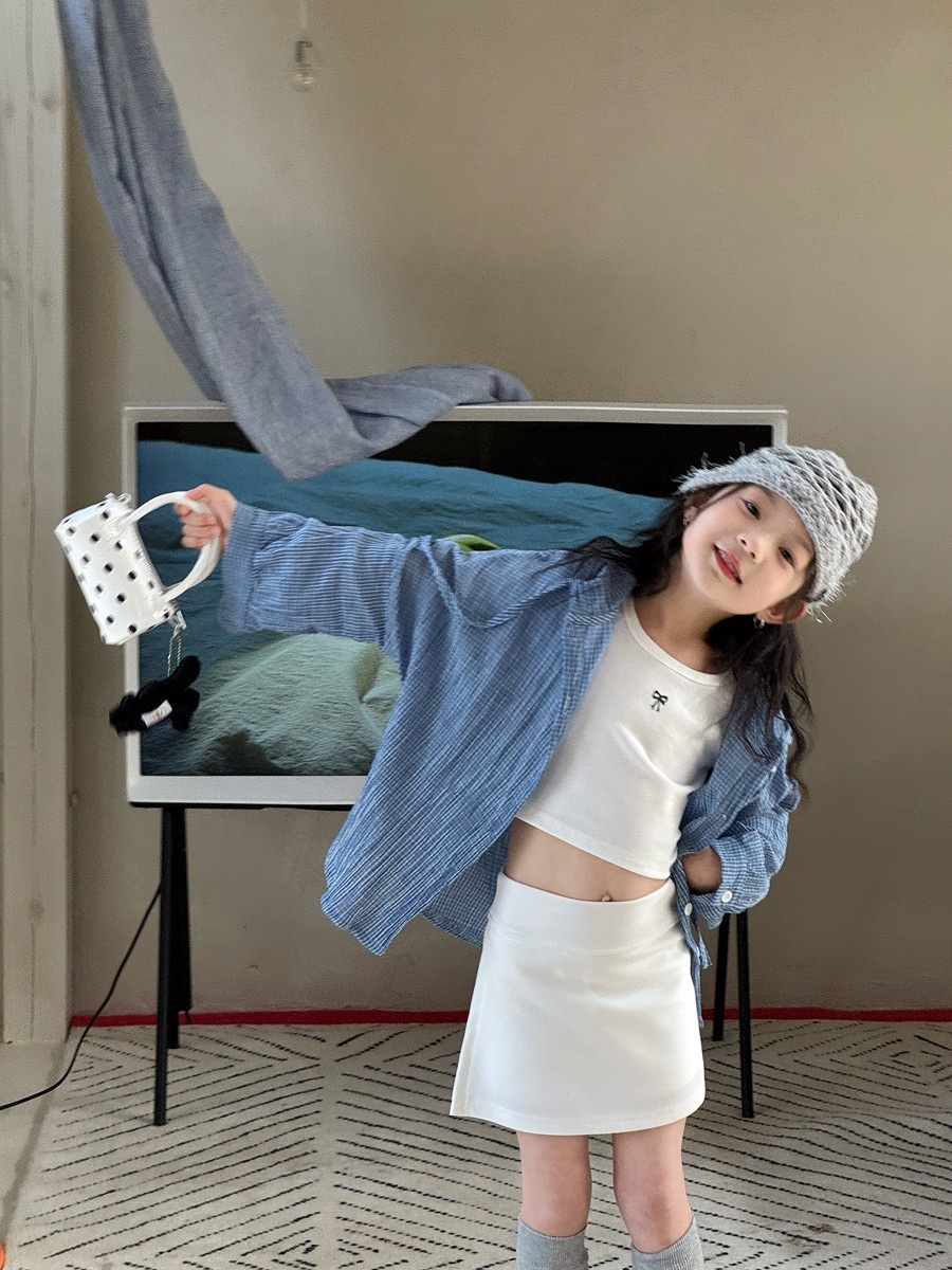 藍色細格子連帽外套