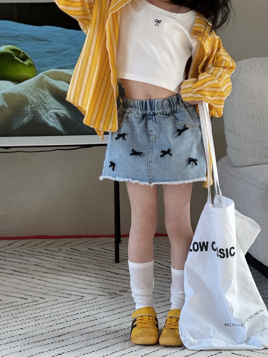 不修邊蝴蝶結牛仔裙