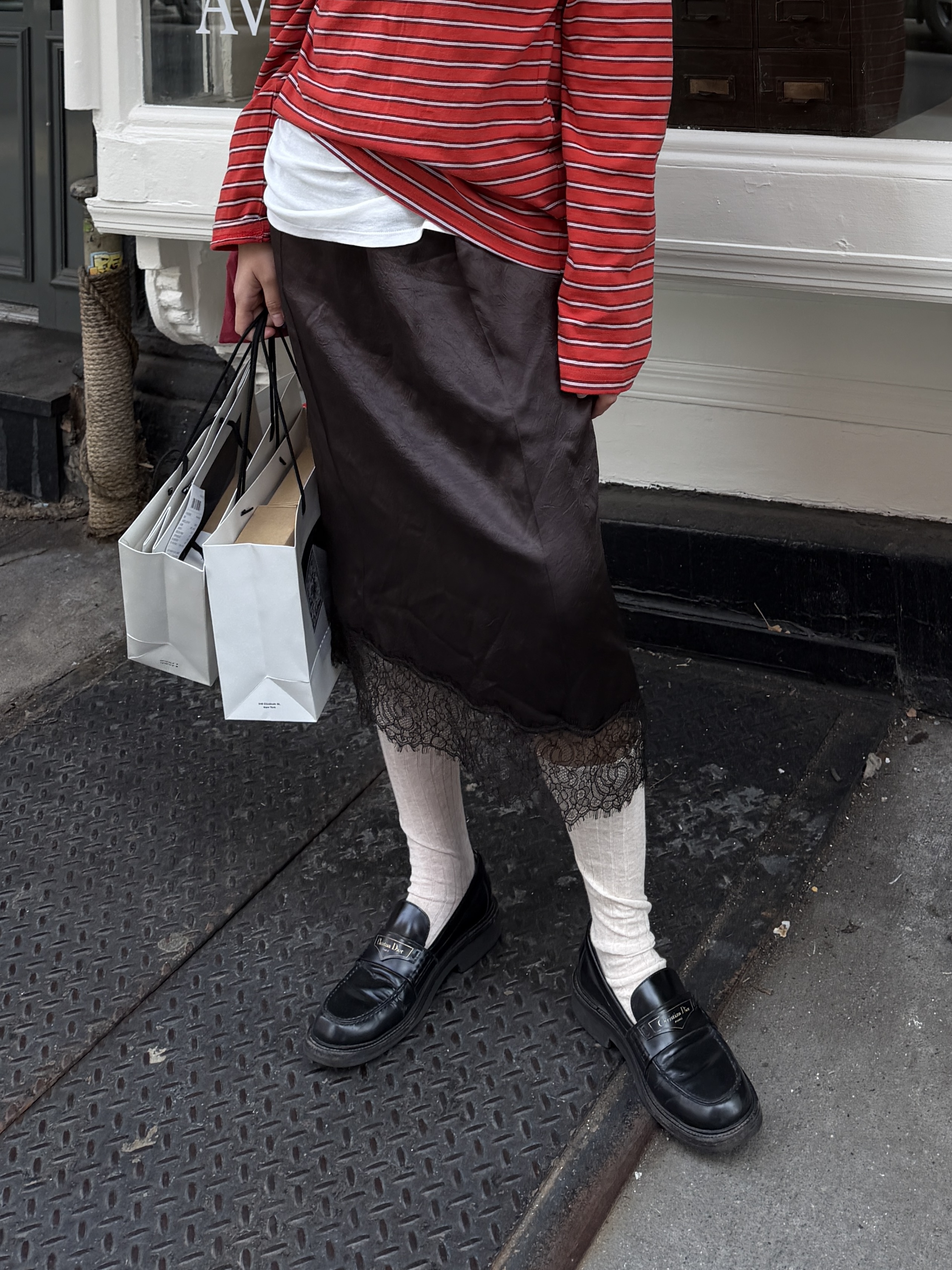 PDD Collection Satin lace trim skirt