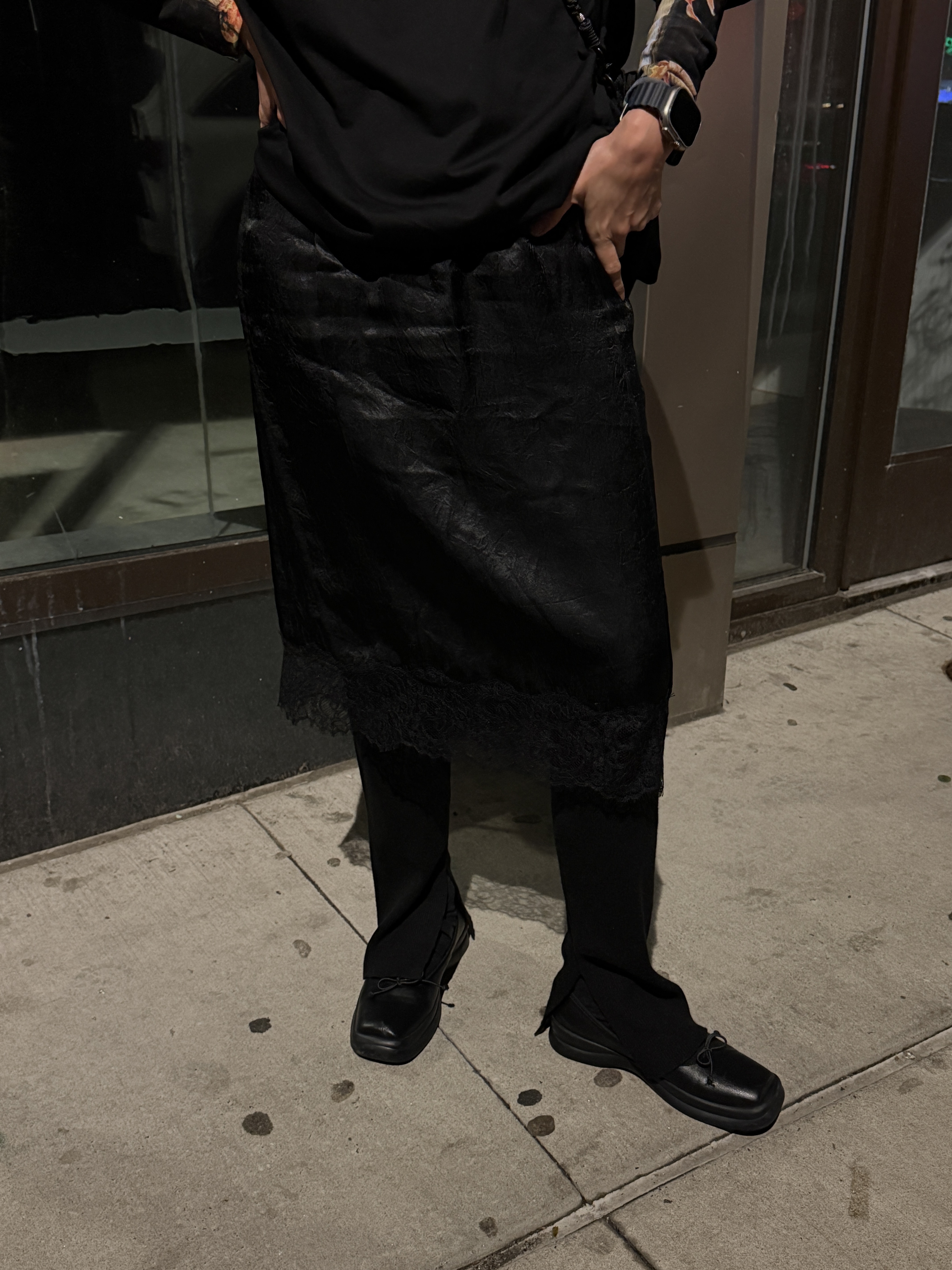 PDD Collection Satin lace trim skirt