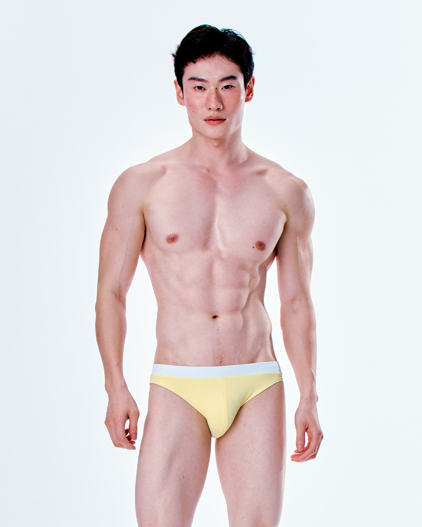 【羅紋美乃滋黃x素白邊】Saxon 男性低腰三角泳褲