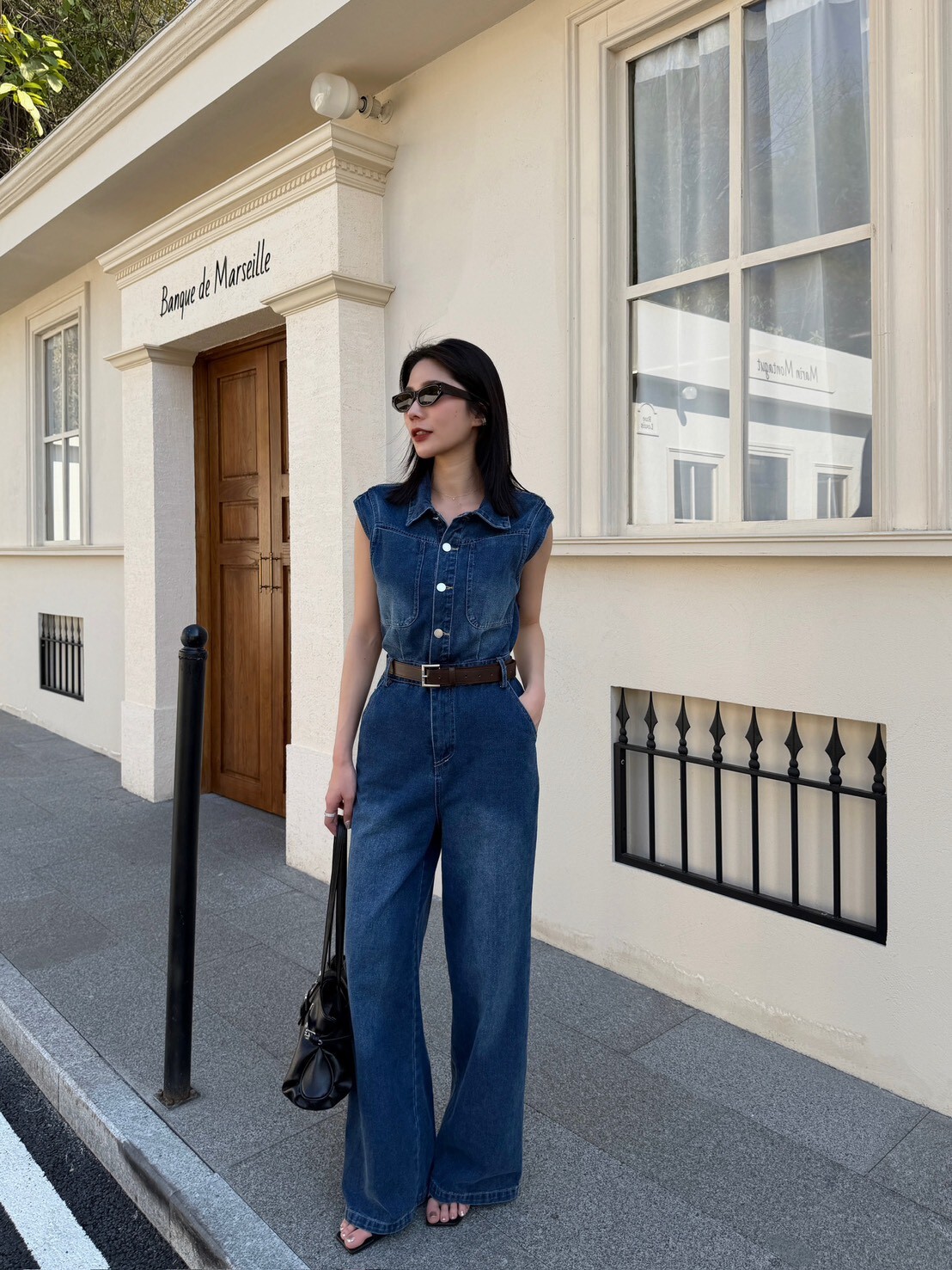 遮副乳修身牛仔連身褲