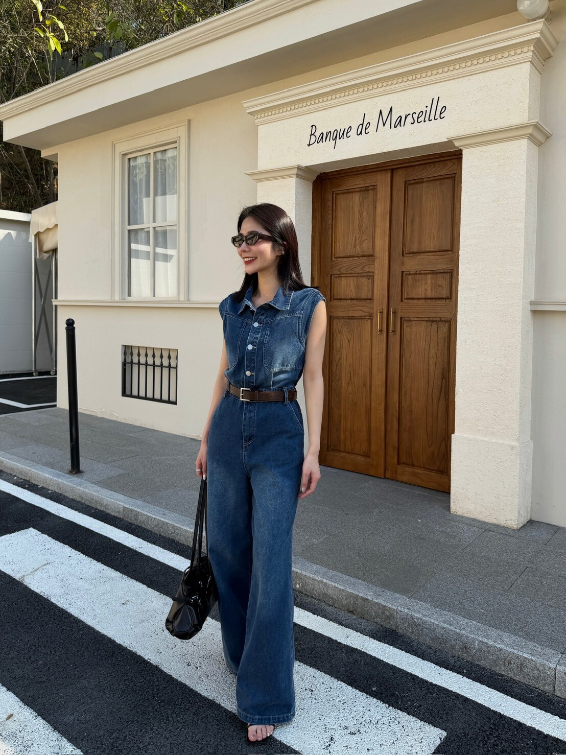 遮副乳修身牛仔連身褲