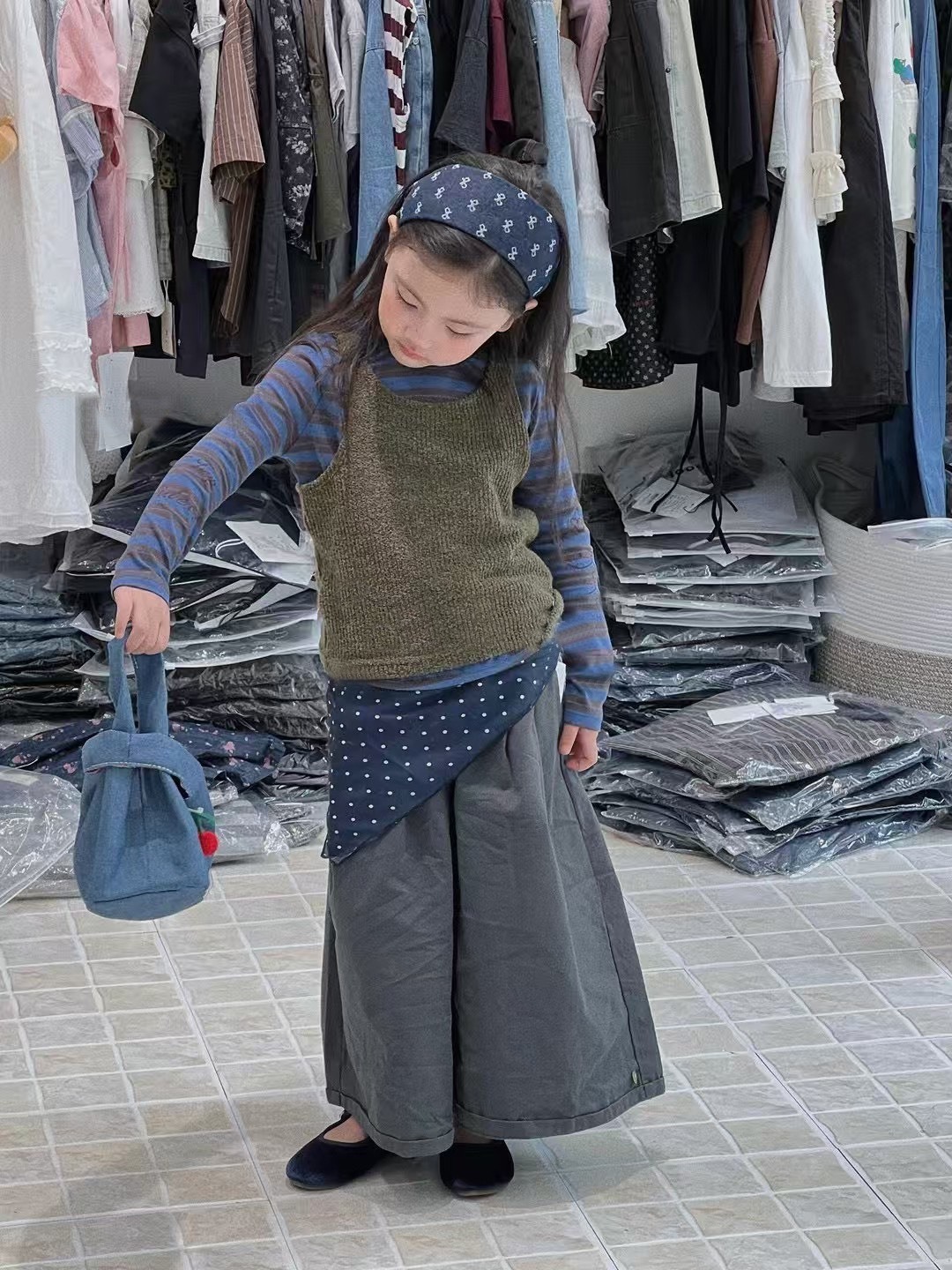 時尚休閒寬褲|含腰巾