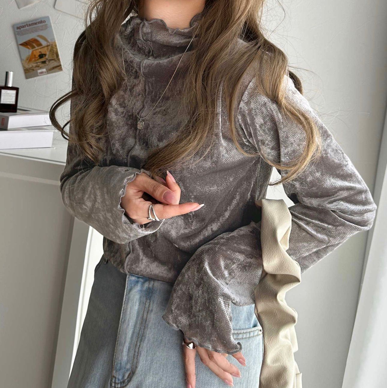 【預購】JN031311 classicalelf 絲絨透視高領上衣