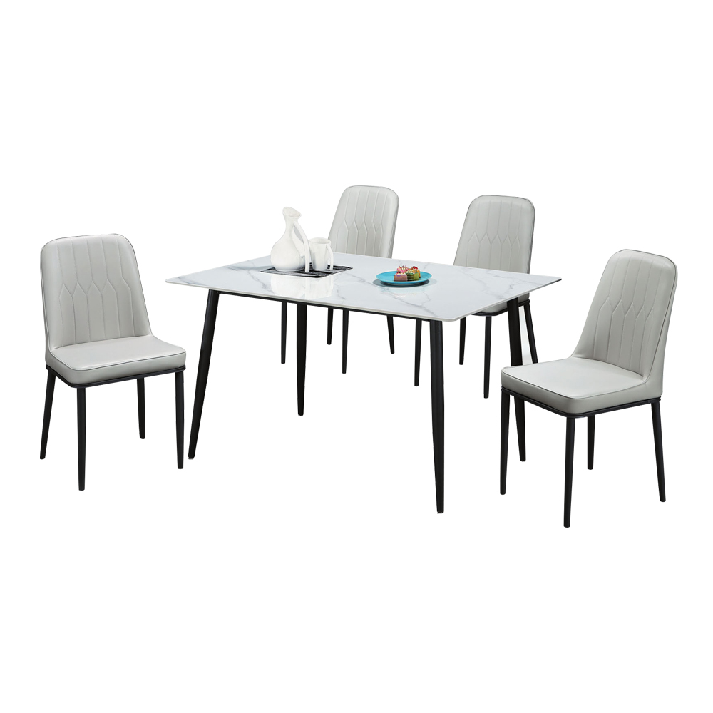 柏蒂家居-杜克斯工業風4.3尺岩板餐桌/工作桌+皮革餐椅組合(一桌四椅)