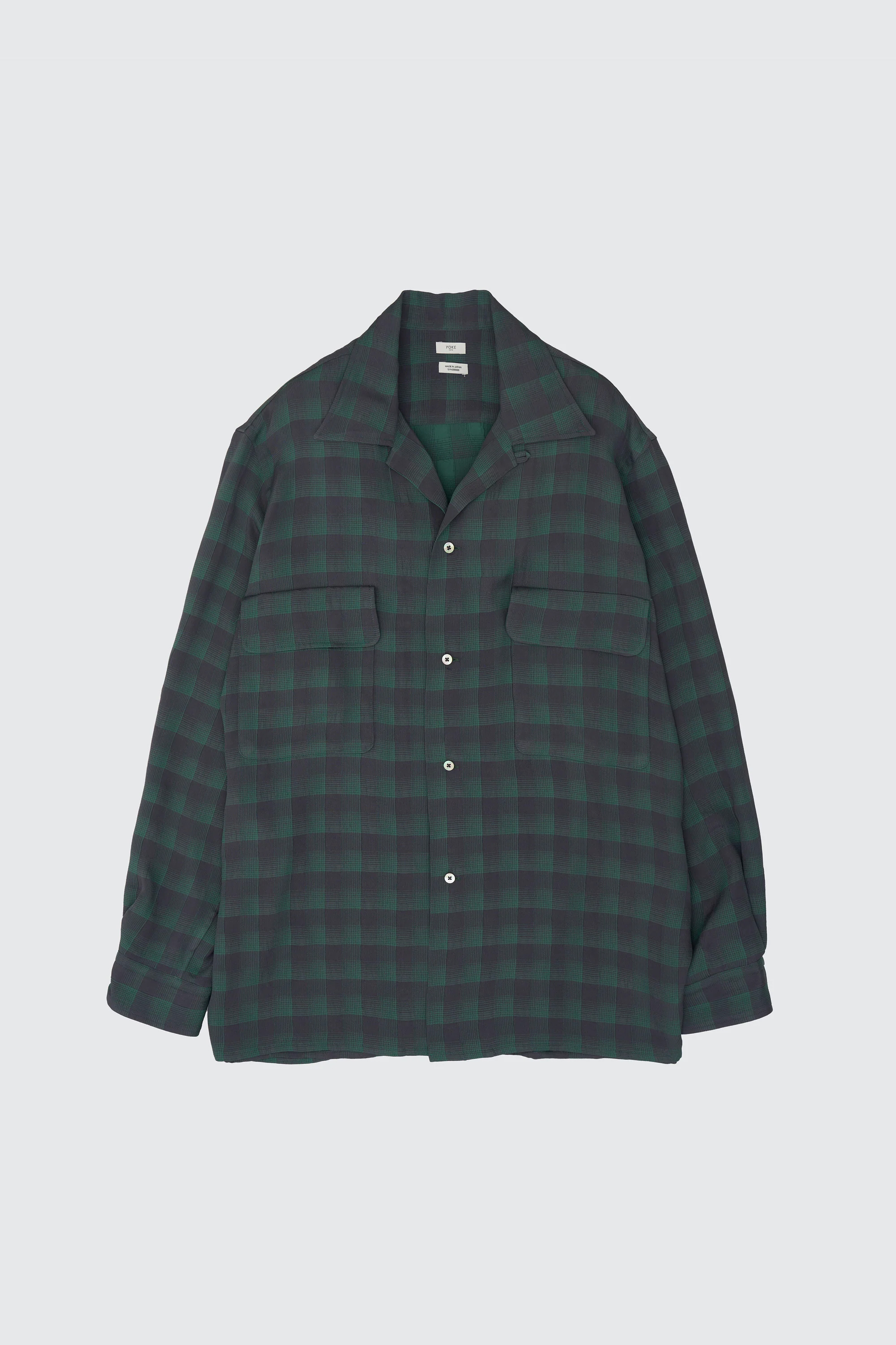 YOKE JACQARD PLAID OPEN COLLAR SHIRT