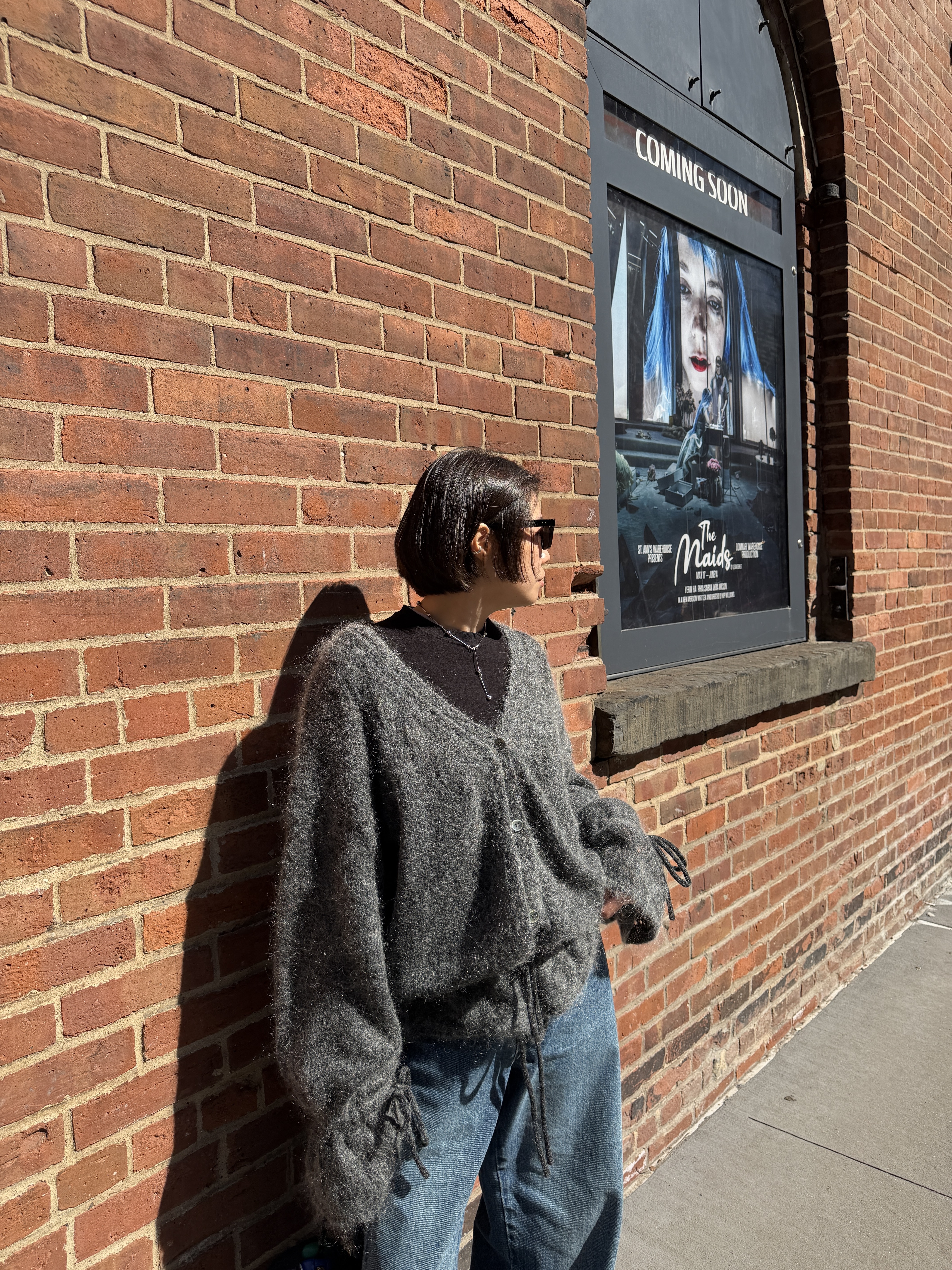 Mohair crochet drawstring cardigan