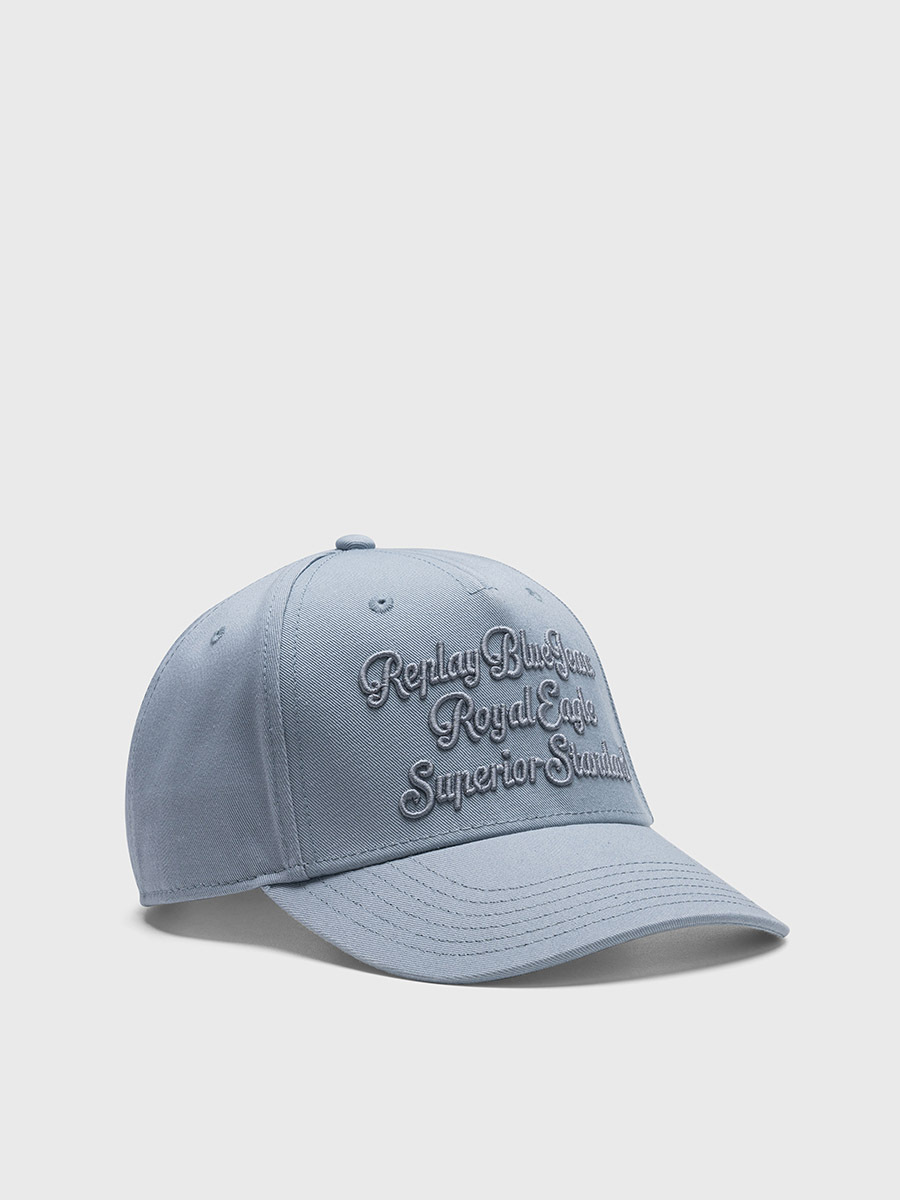 柔霧藍REPLAY文字刺繡棒球帽