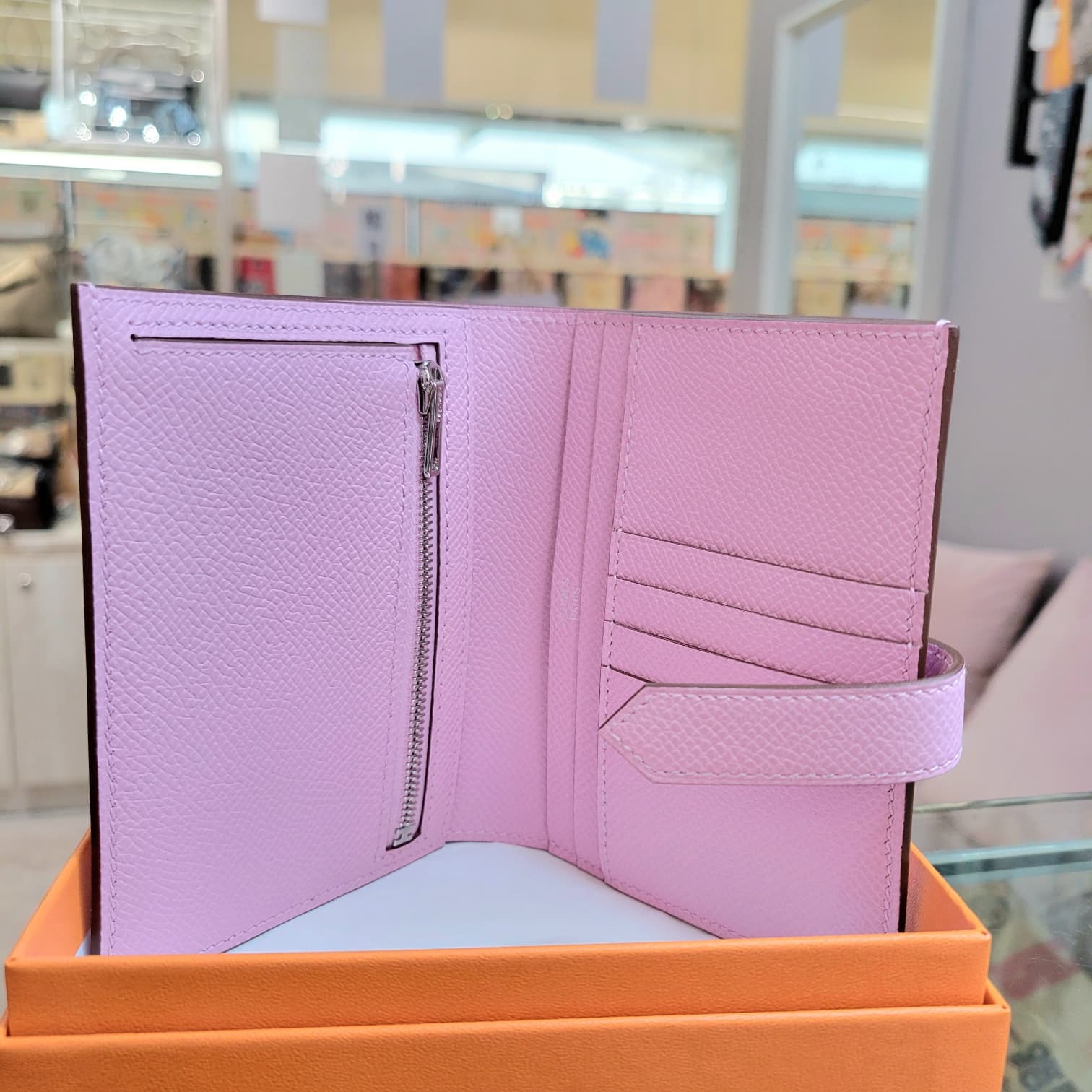 HERMES Bearn compact wallet X9 Mauve Sylvestre CK 錦葵紫銀扣