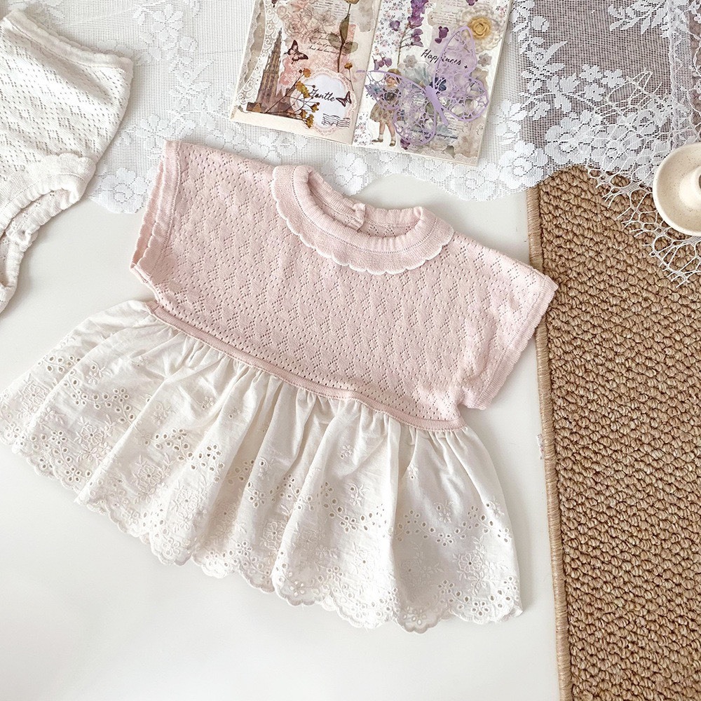 拼接針織緹花上衣