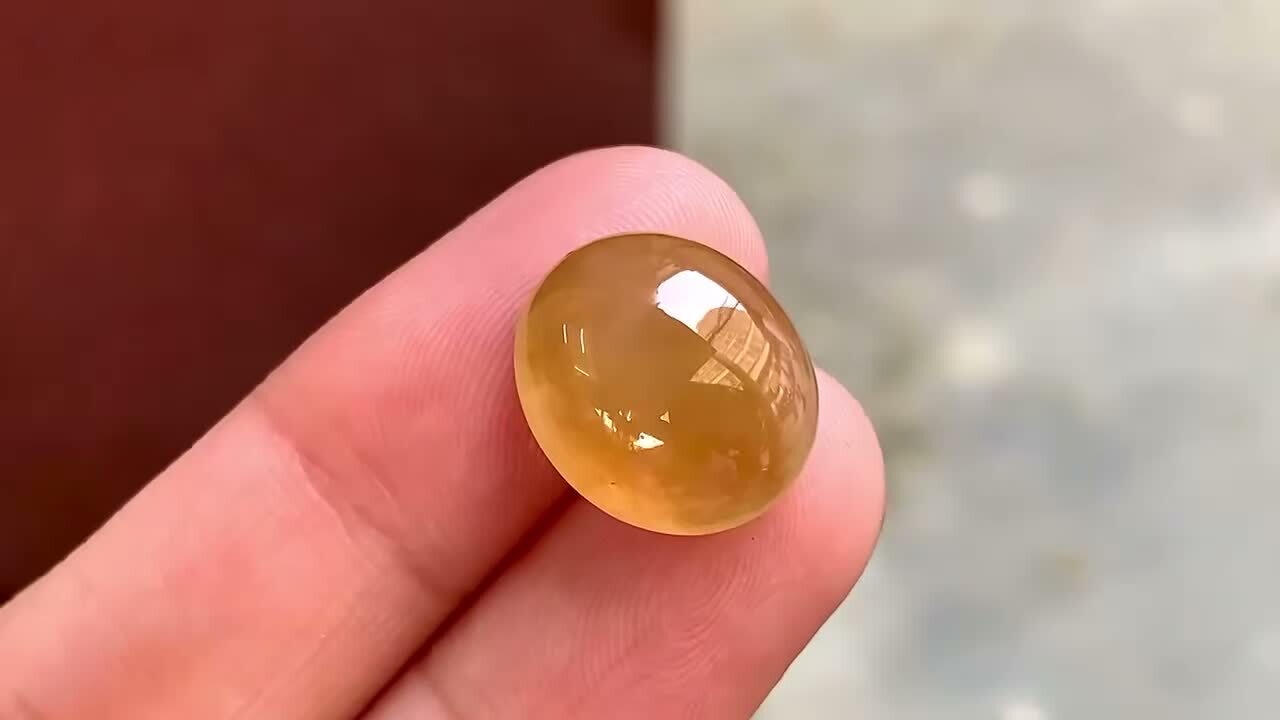 翡翠蜜糖黃蛋面,天然翡翠A玉, 緬甸玉, Jade, Jadeite