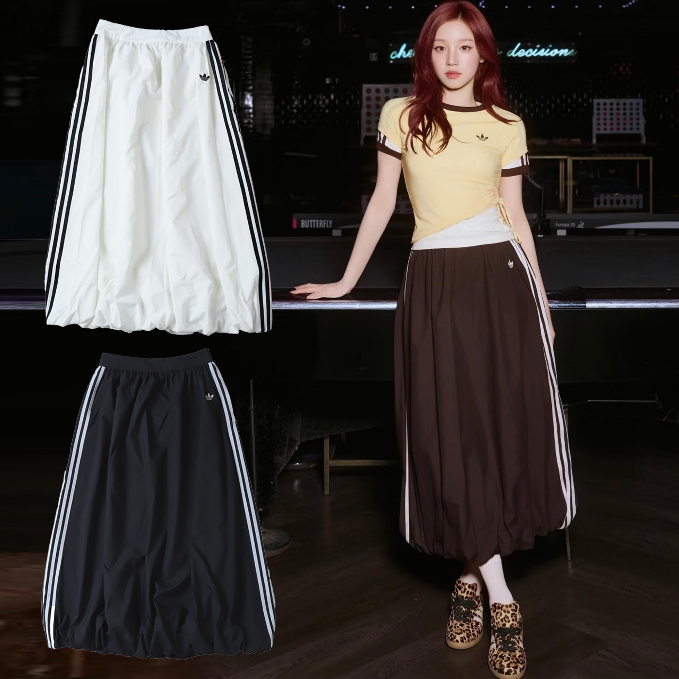 女款 ADIDAS BALLOON L SK 黑色 白色 宋雨琦同款 蓬鬆 三葉草 半身裙 雲朵裙 蓬蓬裙 花苞裙 長裙【KC8088/KE3441】ADLP