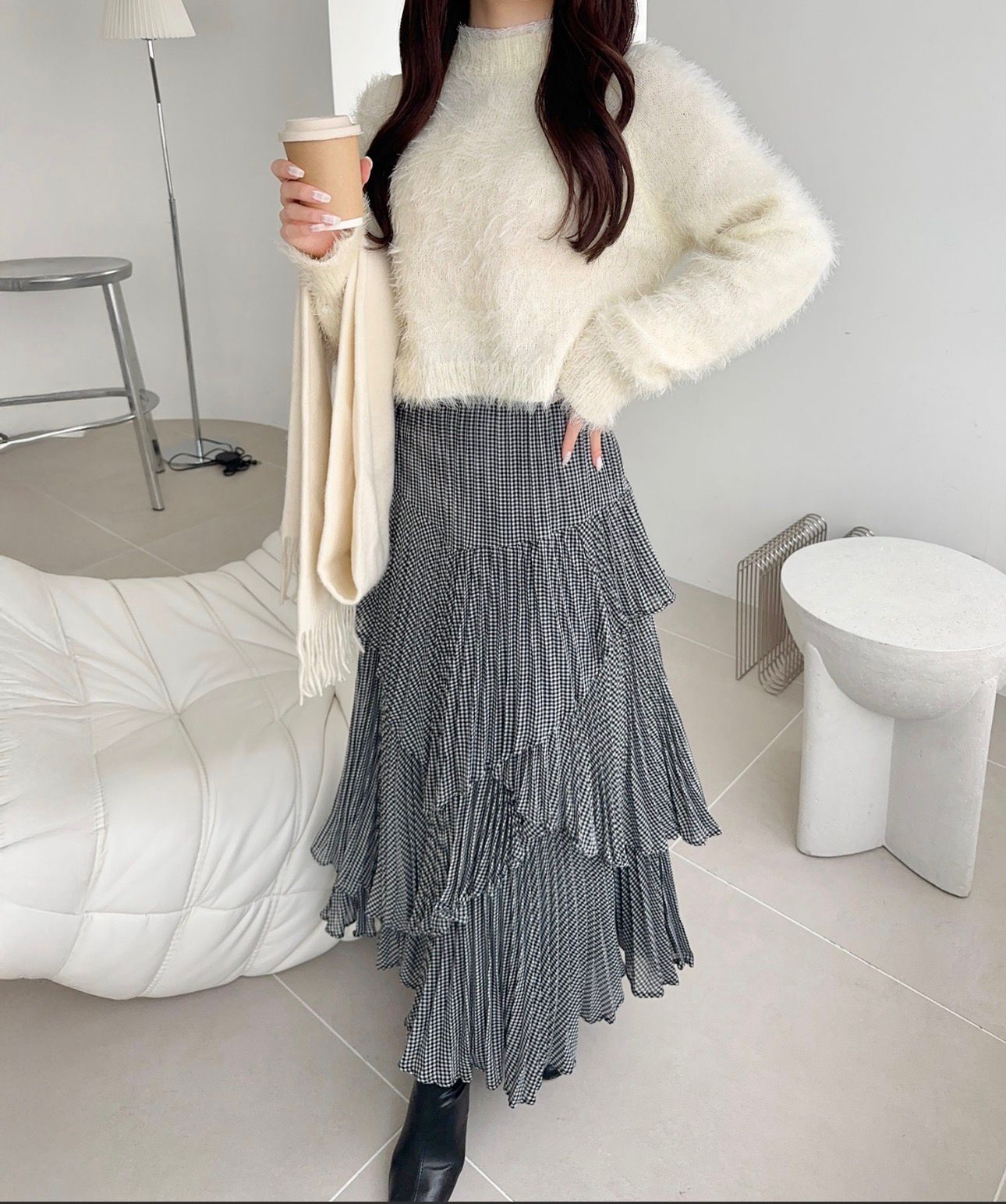 【預購】JN031312 mily bilet 背後緞帶綁帶式・領口蕾絲層次感針織套頭衫