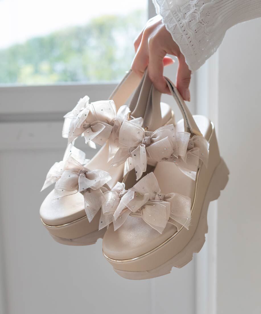 [預購] RANDA 透膚迷你蝴蝶結跟運動涼鞋