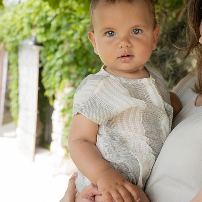 1+ in the family 漸層條紋單釦包屁衣 BORDILS - grey