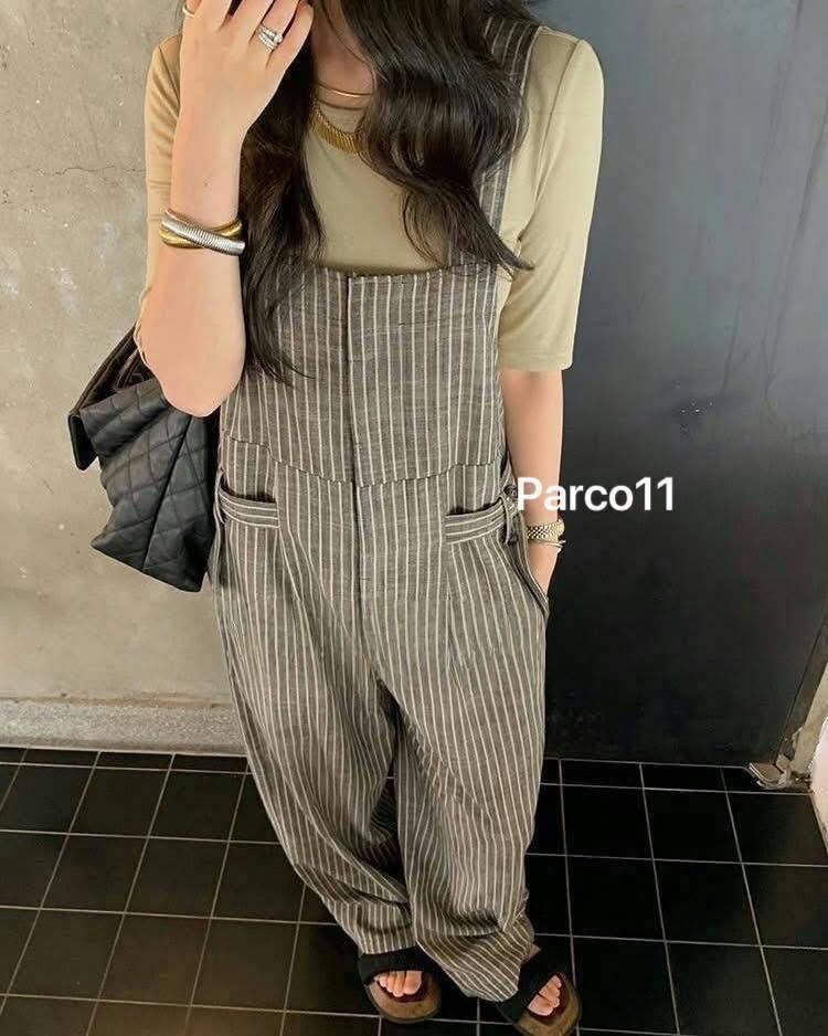 【減齡必備的直條棉麻吊帶寬褲】（預購）