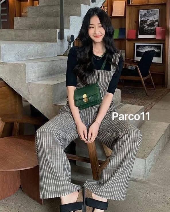 【減齡必備的直條棉麻吊帶寬褲】（預購）