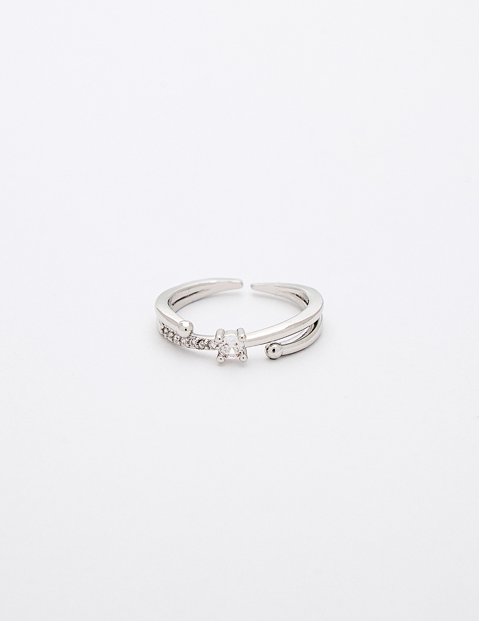 鋯石交錯排鑽可調式戒指