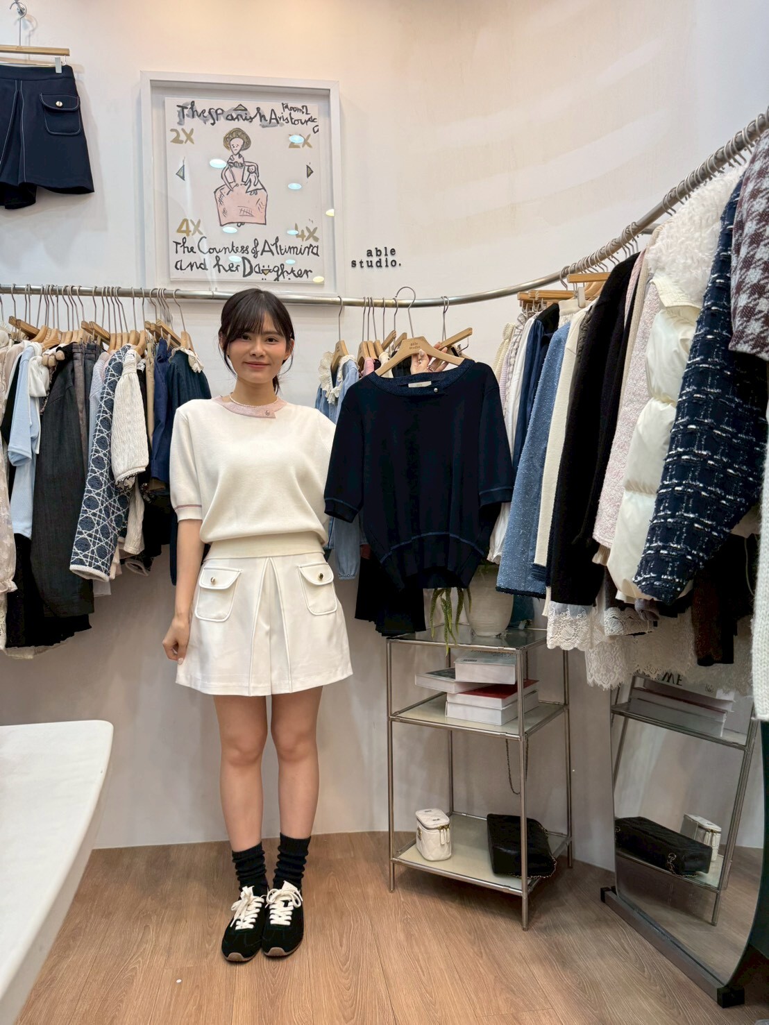 AS6011 圓領拼色小金釦針織衫