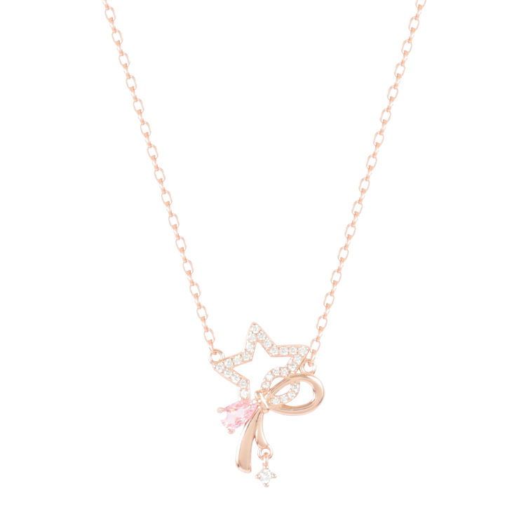 純銀項鍊，女士項鍊 流星彩結 暖金星芒輕綁柔意；粉光垂落收住晨曦（4228玫瑰金）