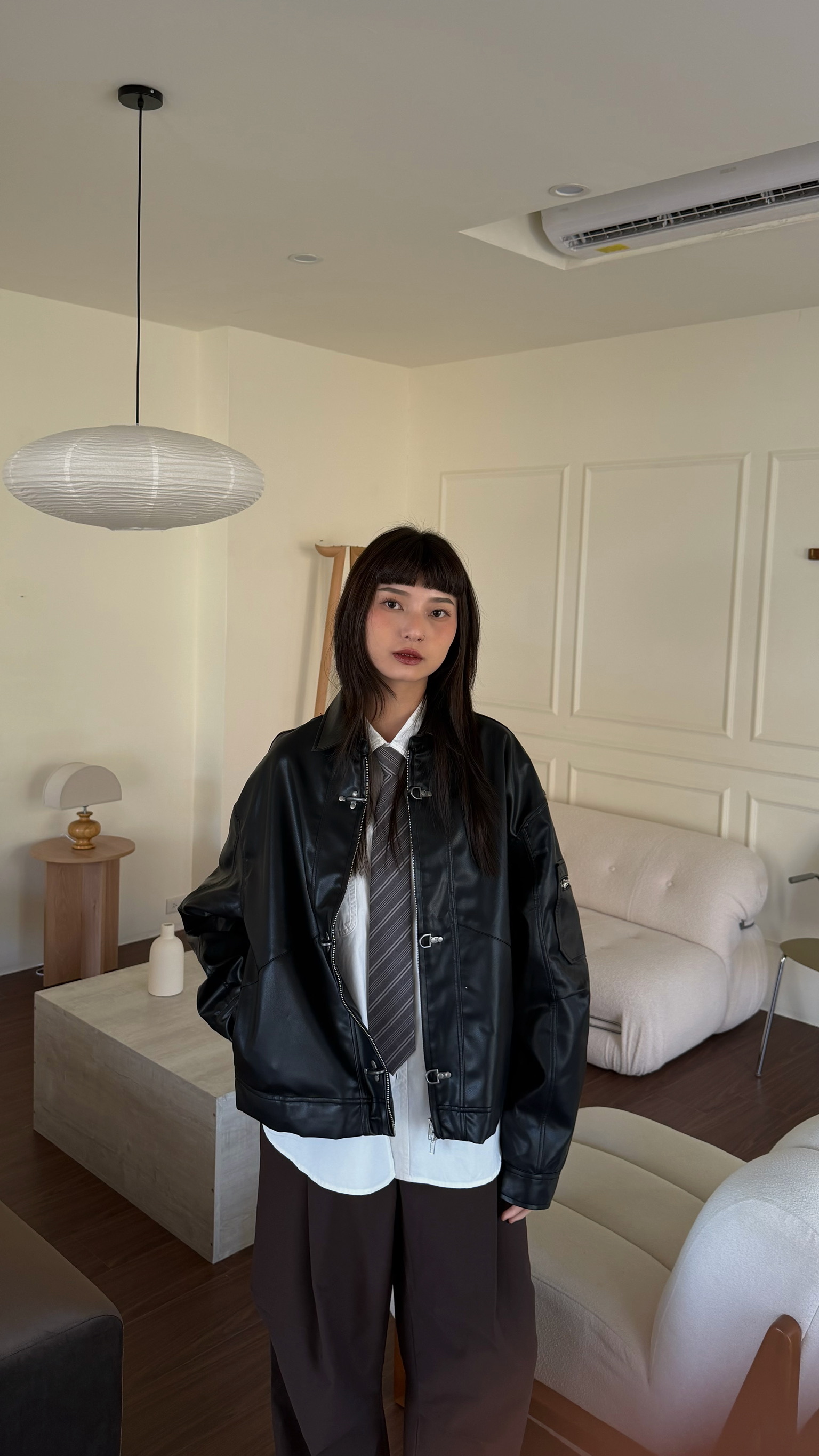 消防扣皮革夾克