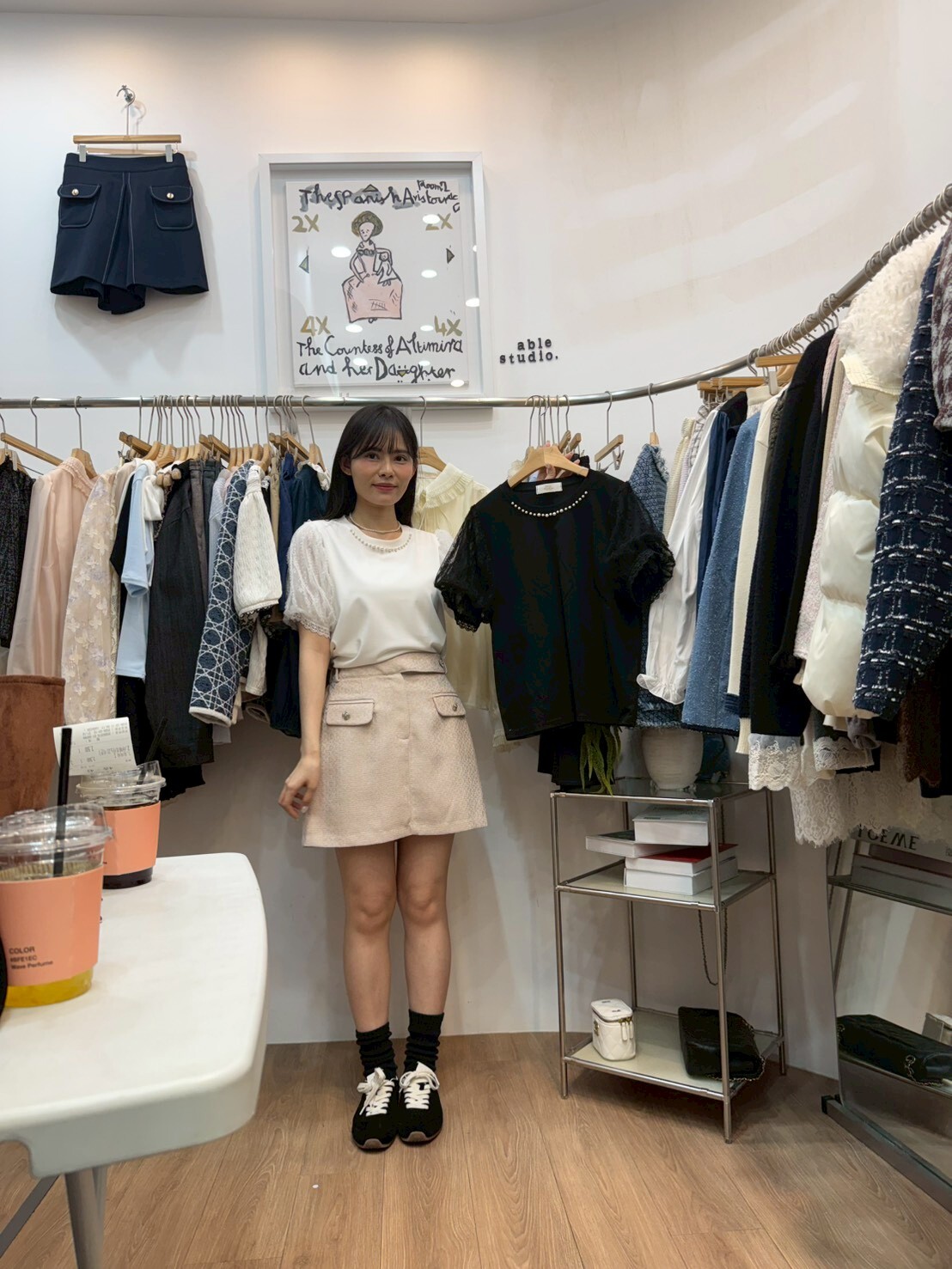 AS6043 珍珠領網紗泡泡袖上衣